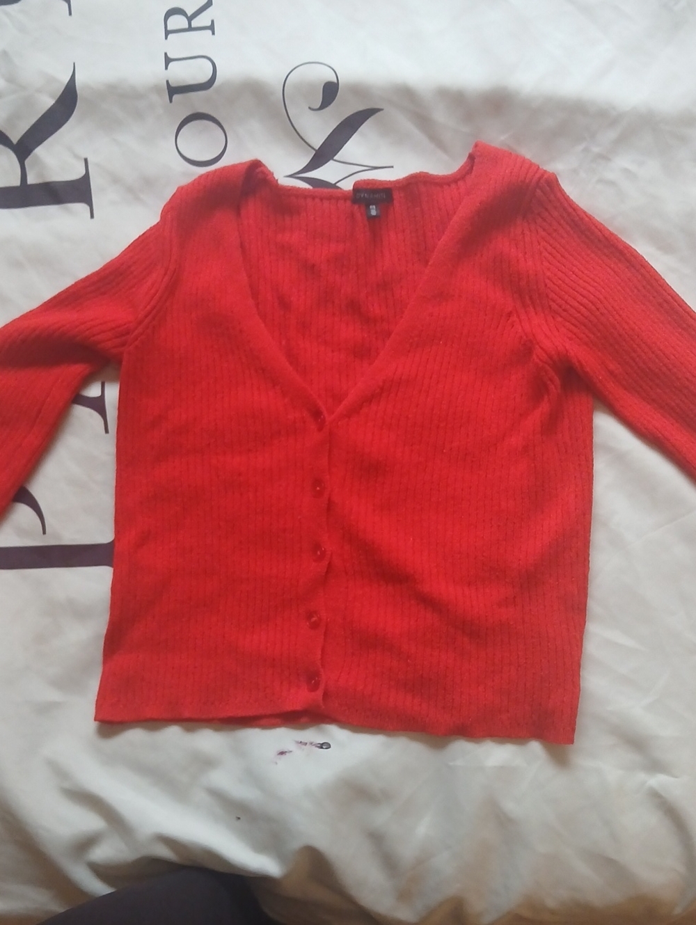 Classic Red V-Neck Ribbed Dynamite  Button Front Women's Sweater Sm